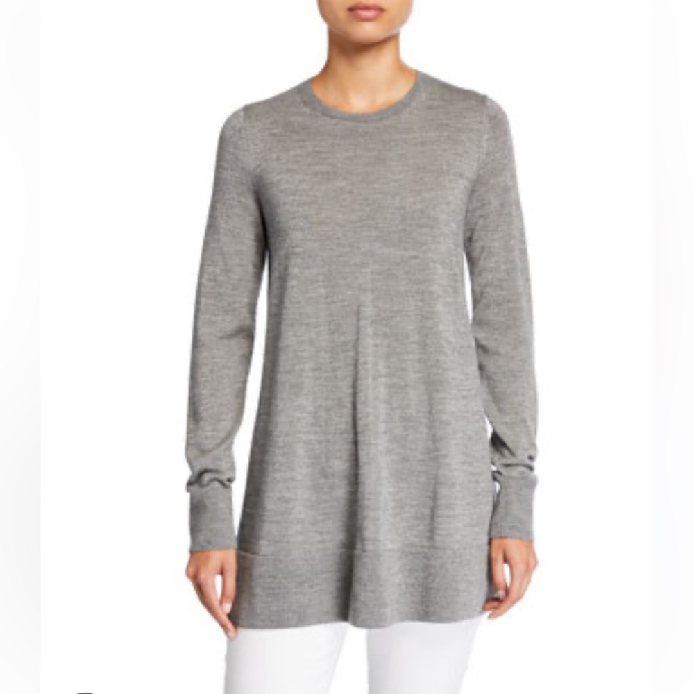 Lafayette 148 New York Metallic Fine-Gauge Merino Wool Crewneck Tunic Sweater M